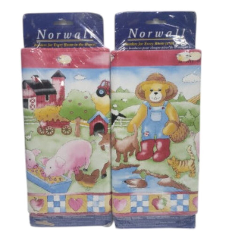 Vintage New Norwall Wallpaper Borders Teddy Bear Farm Animals 5 Yds  2 Packages